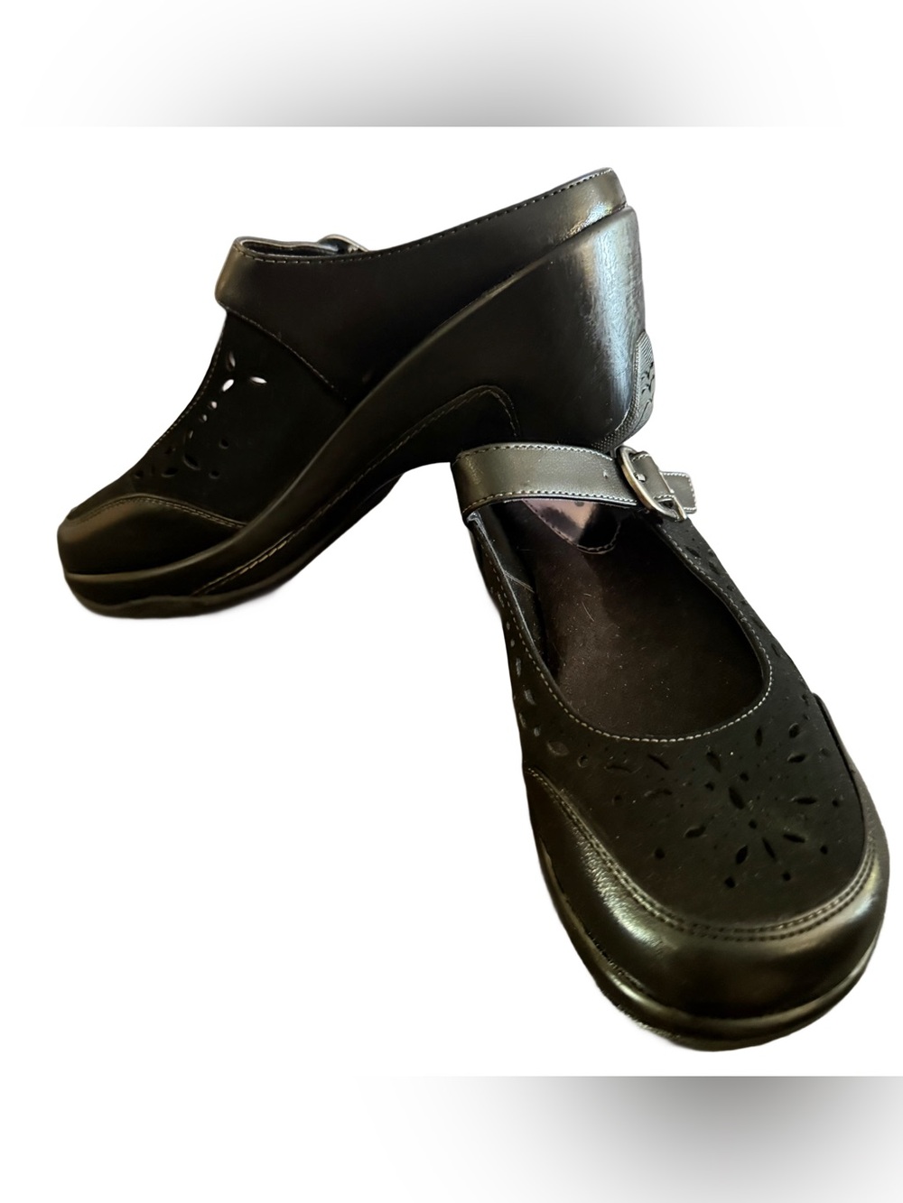 RIALTO 'Viva' Comfort Mary Jane Clog/Mule, Laser Black Perforated - Size 8